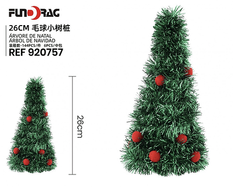 MINI ARBOLITO DECORACIÓN VERDE TERCIOPELO CON FRUTO ROJO 26CM