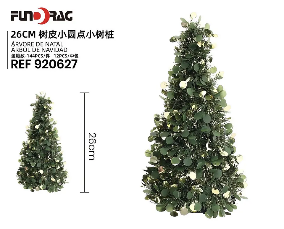 MINI ARBOLITO DECORACIÓN VERDE LENTEJUELAS 26CM 1