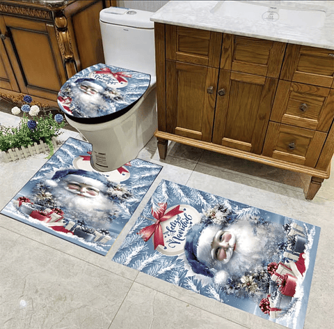 ALFOMBRA SET DE BAÑO DE 3 PIEZAS NAVIDAD CELESTE 2025