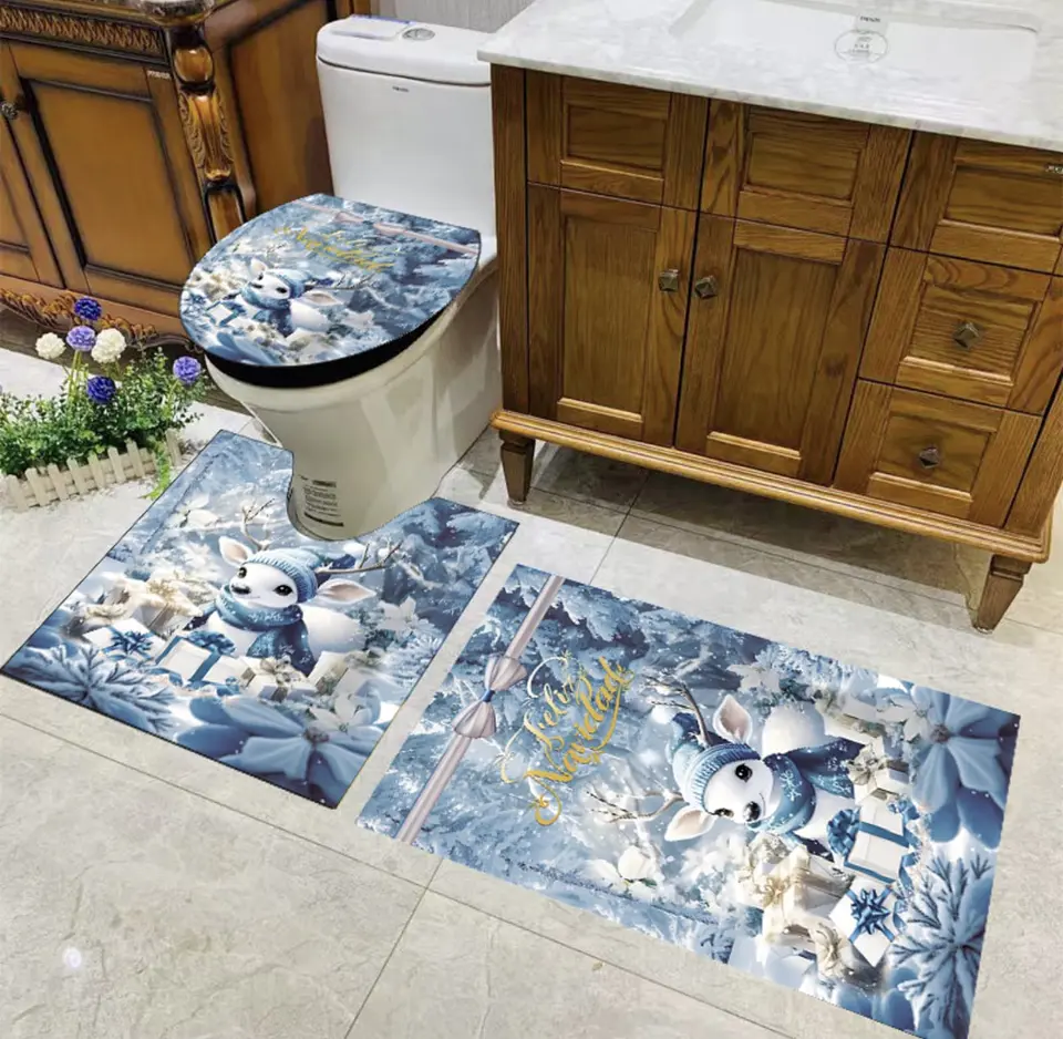 ALFOMBRA SET DE BAÑO DE 3 PIEZAS NAVIDAD CELESTE 2025 3