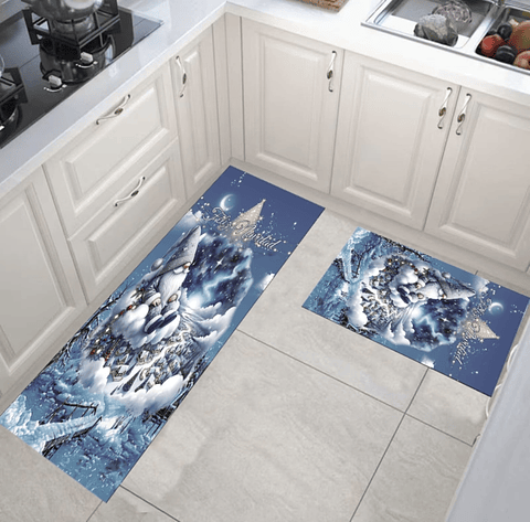 ALFOMBRA SET DE COCINA DOBLE 40x60CM + 40x120CM NAVIDAD CELESTE 2025