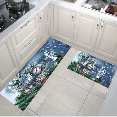 ALFOMBRA SET DE COCINA DOBLE 40x60CM + 40x120CM NAVIDAD CELESTE 2025