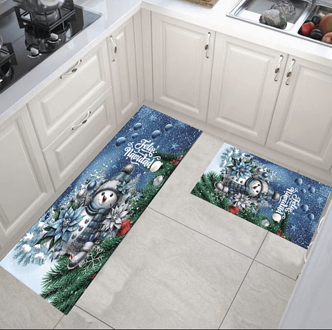 ALFOMBRA SET DE COCINA DOBLE 40x60CM + 40x120CM NAVIDAD CELESTE 2025