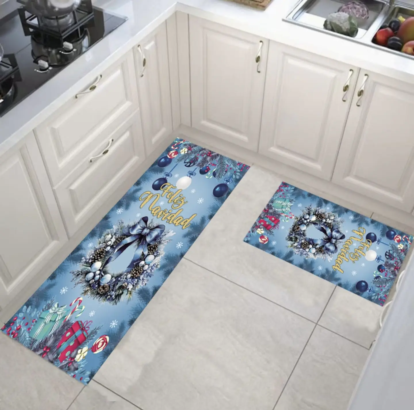 ALFOMBRA SET DE COCINA DOBLE 40x60CM + 40x120CM NAVIDAD CELESTE 2025 9