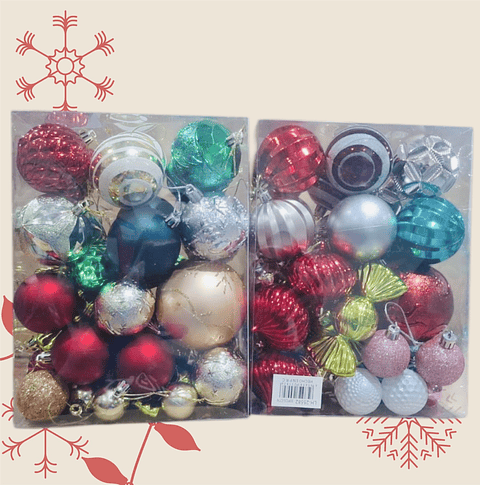 SURTIDO ADORNO ESFERAS DE ÁRBOL NAVIDAD CAJA 30PZS