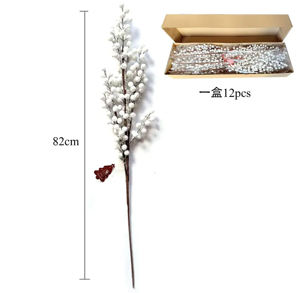 RAMA DE BAYAS BLANCAS CON TALLO DECORACIÓN NAVIDAD 82CM 2