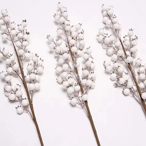 RAMA DE BAYAS BLANCAS CON TALLO DECORACIÓN NAVIDAD 82CM
