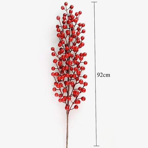 RAMA DE BAYAS ROJAS CON TALLO DECORACIÓN NAVIDAD 82CM