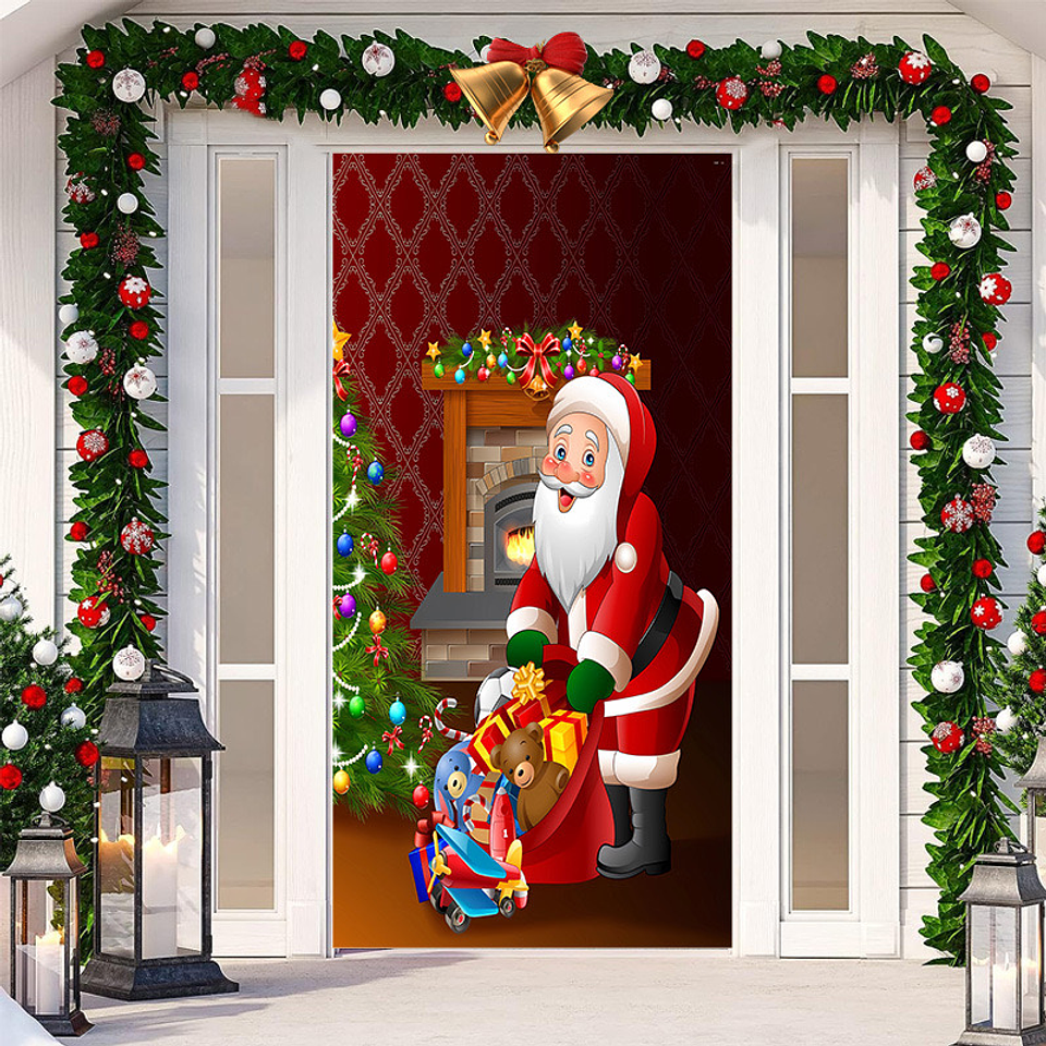 FUNDA PARA PUERTA NAVIDAD CLÁSICO 90x210CM SIRVE COMO FUNDA PARA MESA  3