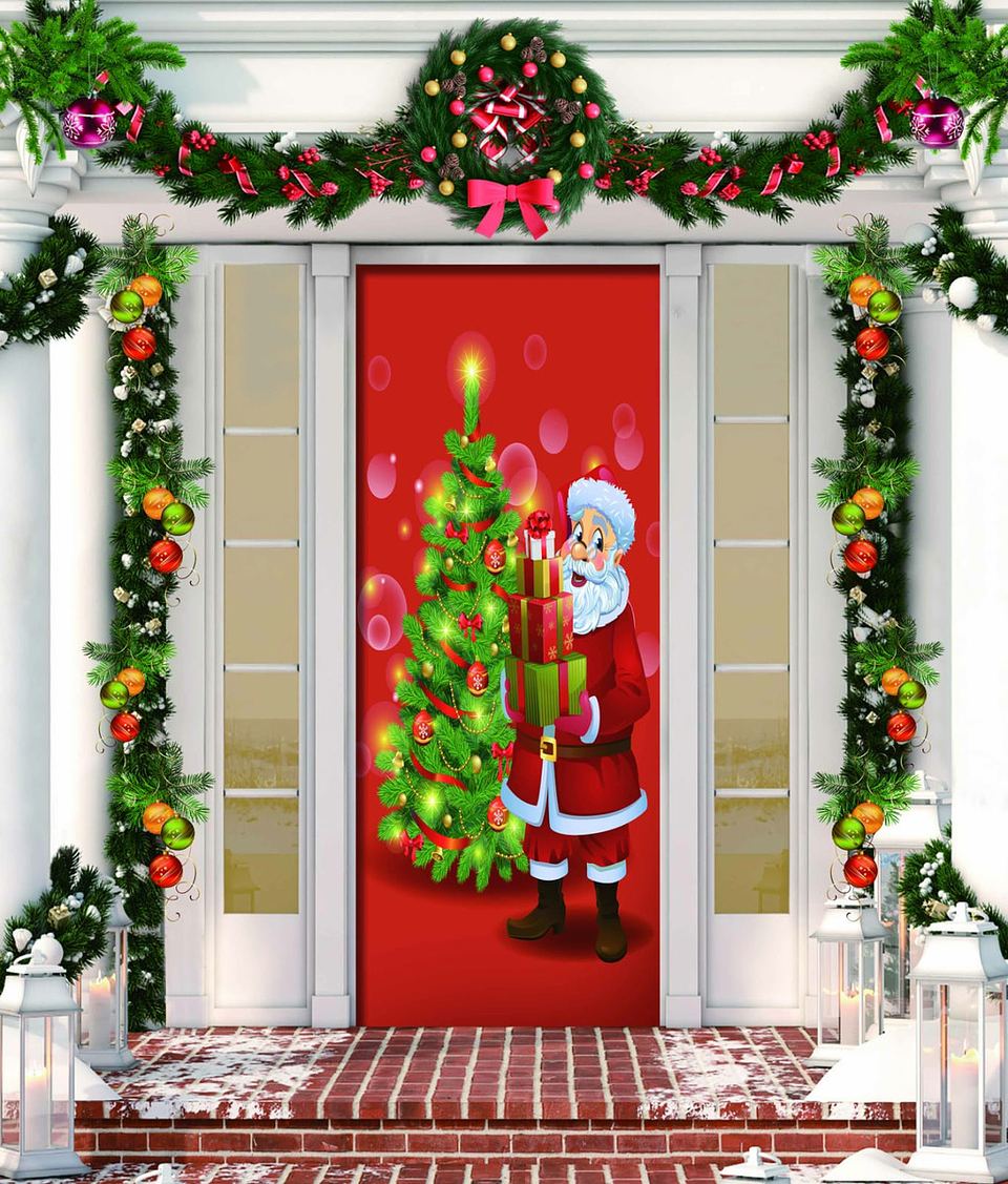 FUNDA PARA PUERTA NAVIDAD CLÁSICO 90x210CM SIRVE COMO FUNDA PARA MESA  8