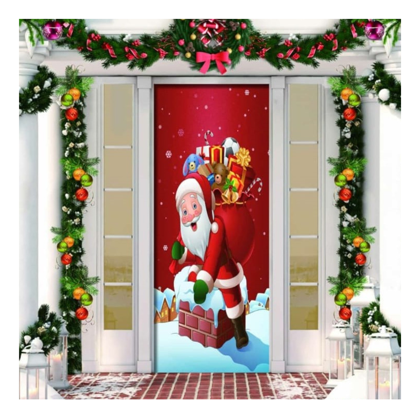 FUNDA PARA PUERTA NAVIDAD CLÁSICO 90x210CM SIRVE COMO FUNDA PARA MESA  2