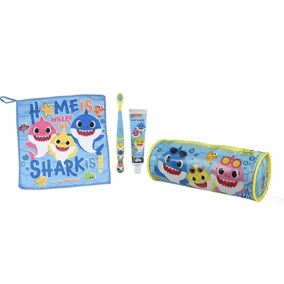 SET PASTA DE DIENTES + CEPILLO + TOALLA CON DISEÑO BABY SHARK