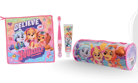 SET PASTA DE DIENTES + CEPILLO + TOALLA CON DISEÑO GIRL PUP POWER