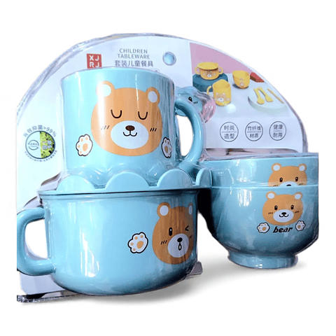 SET JUEGO DE TAZONES DE BAMBÚ PARA NIÑOS OSITO