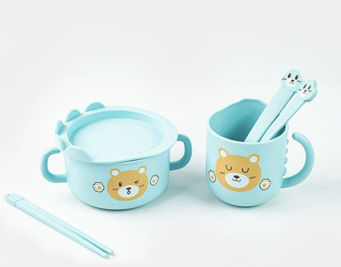 SET JUEGO DE TAZONES DE BAMBÚ PARA NIÑOS OSITO 4