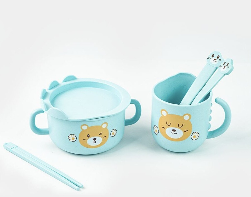 SET JUEGO DE TAZONES DE BAMBÚ PARA NIÑOS OSITO 4