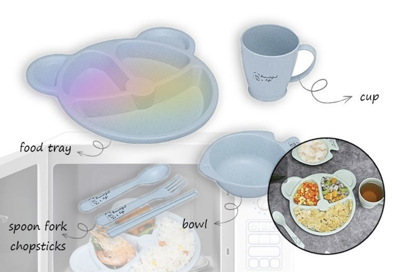 SET DE PLATOS DE BAMBÚ PARA NIÑOS EN CAJA 9