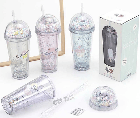 VASO DE ACRÍLICO KAWAI CON PERLAS DE PLUMAVIT CON CAJA 