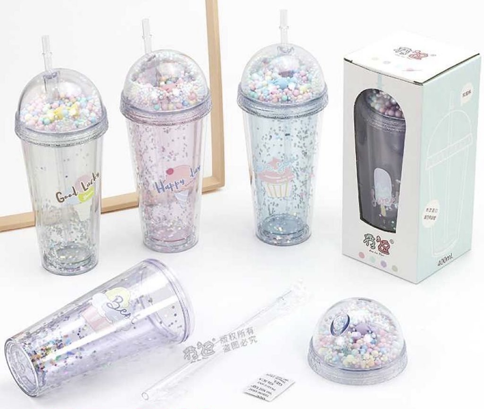 VASO DE ACRÍLICO KAWAI CON PERLAS DE PLUMAVIT CON CAJA  1