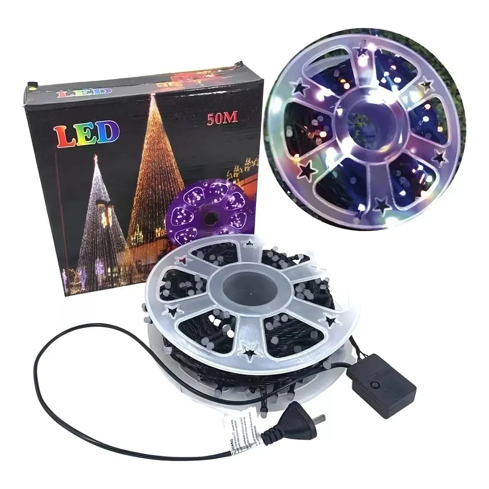 CARRETE DE LUCES PUNTO ARROZ MULTICOLOR 50 METROS