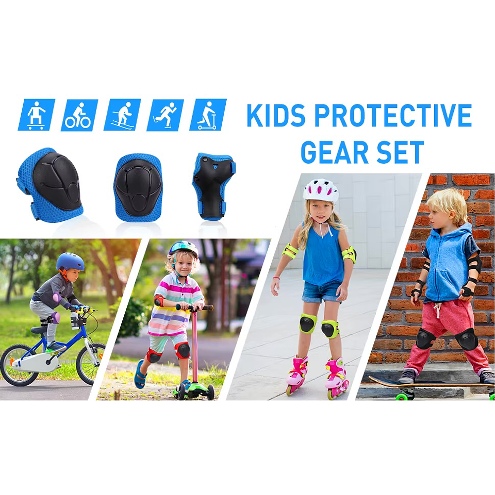 SET PROTECCCION ANTI CAÍDA NIÑO CASCO-RODILLERA-CODERA- CUBRE MANOS