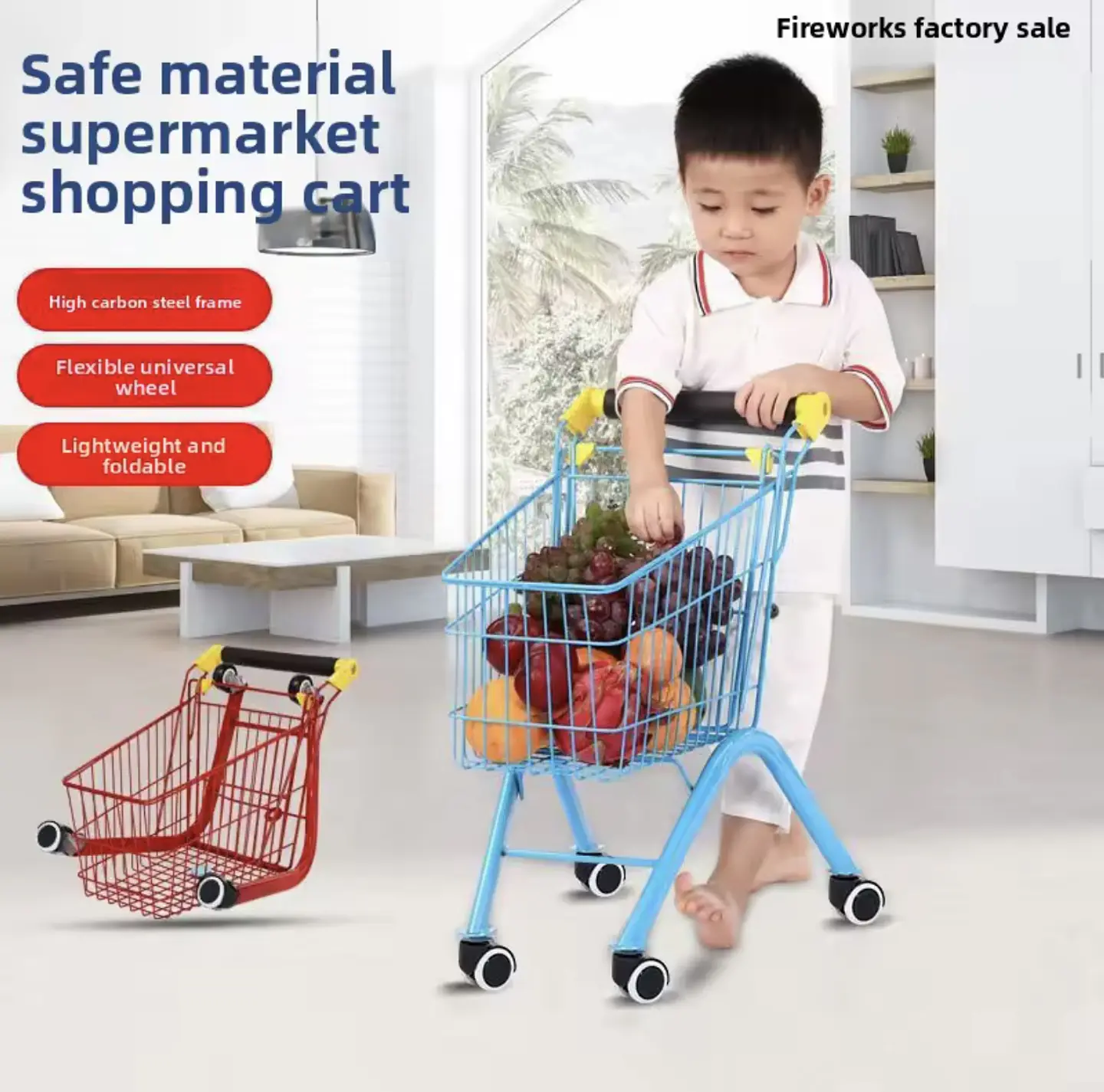 CARRITO DE SUPERMERCADO DE METAL PARA NIÑOS 61x50x33CM 2