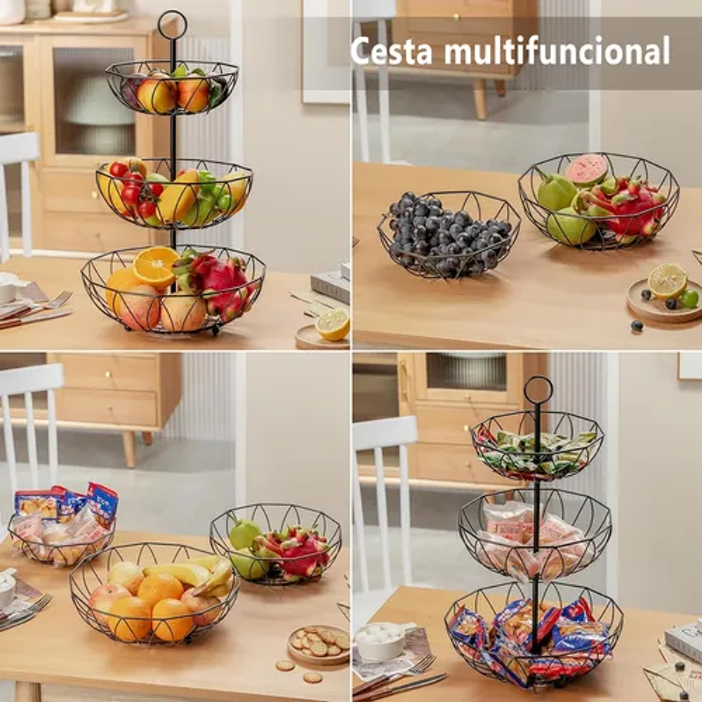 FRUTERO CANASTO DE 3 NIVELES DE METAL