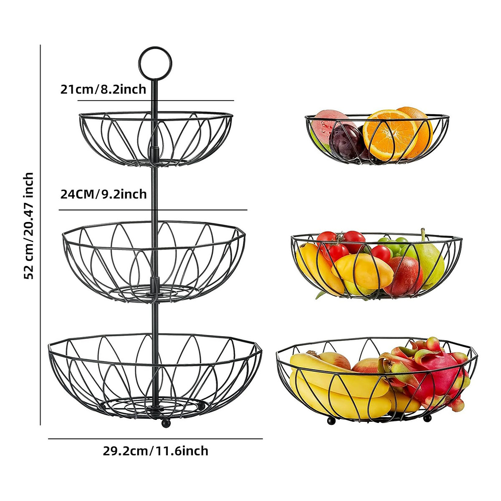 FRUTERO CANASTO DE 3 NIVELES DE METAL