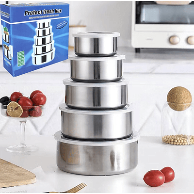 SET 5 VIANDAS DE ACERO INOXIDABLE 