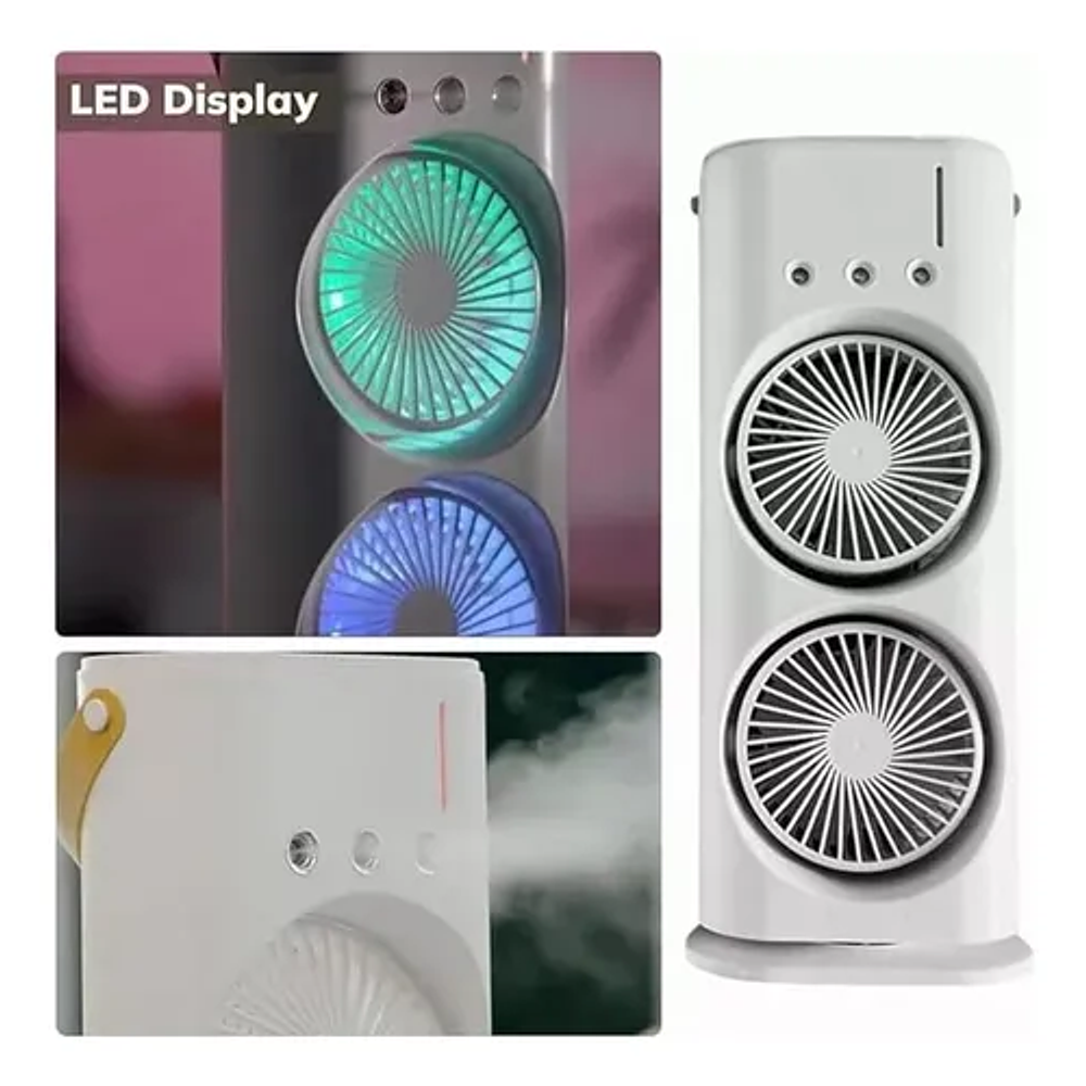 VENTILADOR DOBLE CON HUMIDIFICADOR Y LUCES RGB 