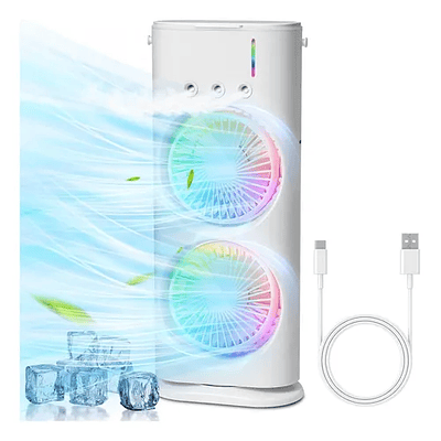 VENTILADOR DOBLE CON HUMIDIFICADOR Y LUCES RGB 