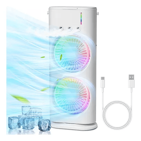 VENTILADOR DOBLE CON HUMIDIFICADOR Y LUCES RGB 