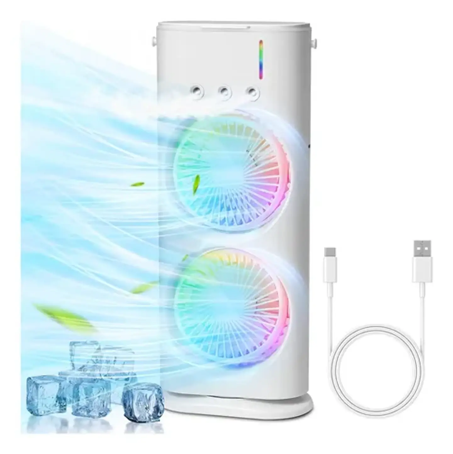 VENTILADOR DOBLE CON HUMIDIFICADOR Y LUCES RGB  2