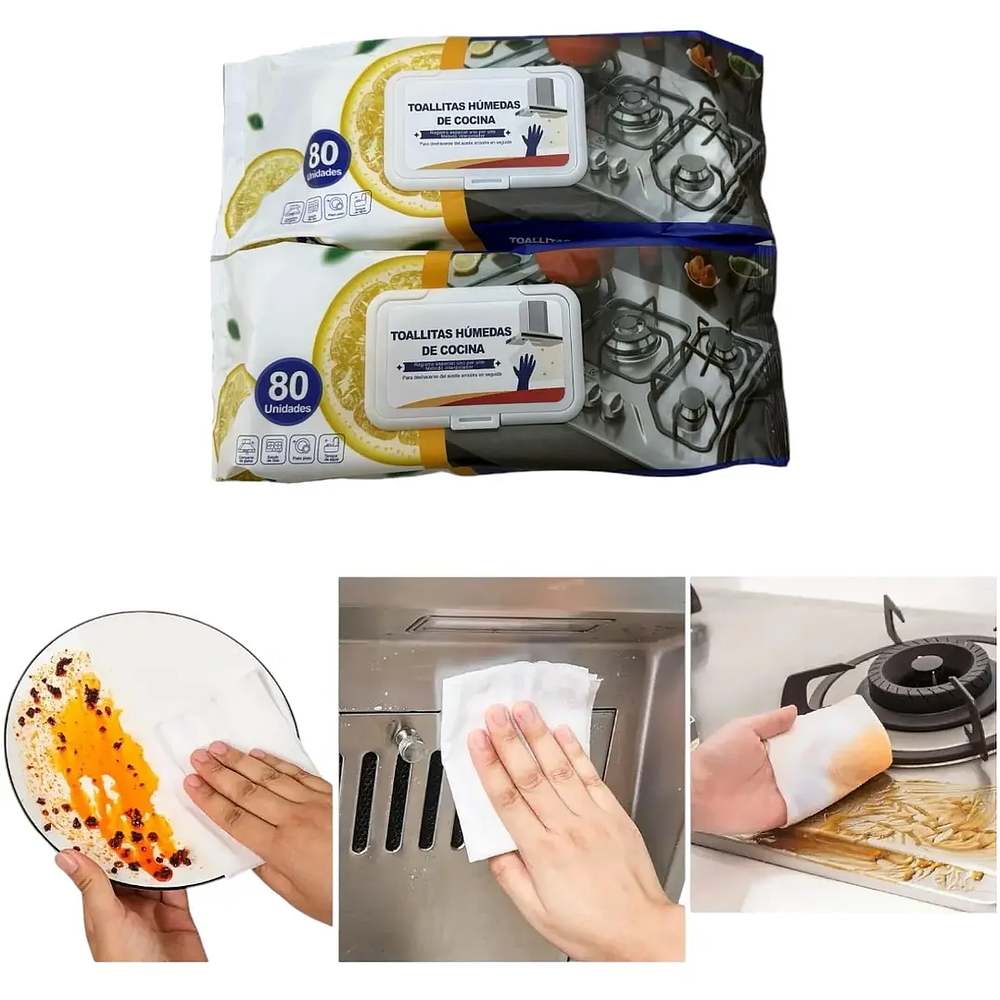 TOALLITAS HÚMEDA DE COCINA QUITA GRASA PQT 80UNDS
