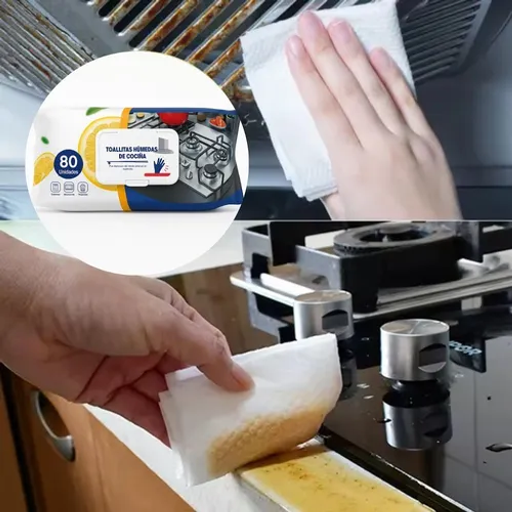 TOALLITAS HÚMEDA DE COCINA QUITA GRASA PQT 80UNDS