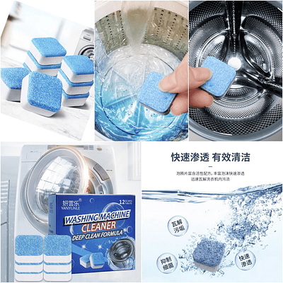 PACK DE 12 PASTILLAS EFERVESCENTES LIMPIEZA DE MAQUINA LAVADORA 