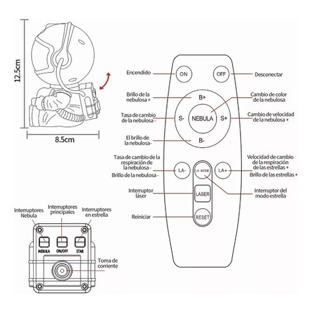 LAMPARA PROYECTOR DE GALAXIA ASTRONAUTA SENTADITO CON CONTROL