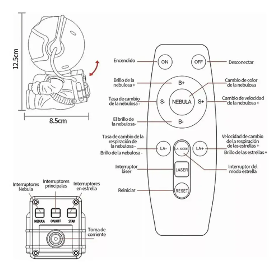 LAMPARA PROYECTOR DE GALAXIA ASTRONAUTA SENTADITO CON CONTROL 7