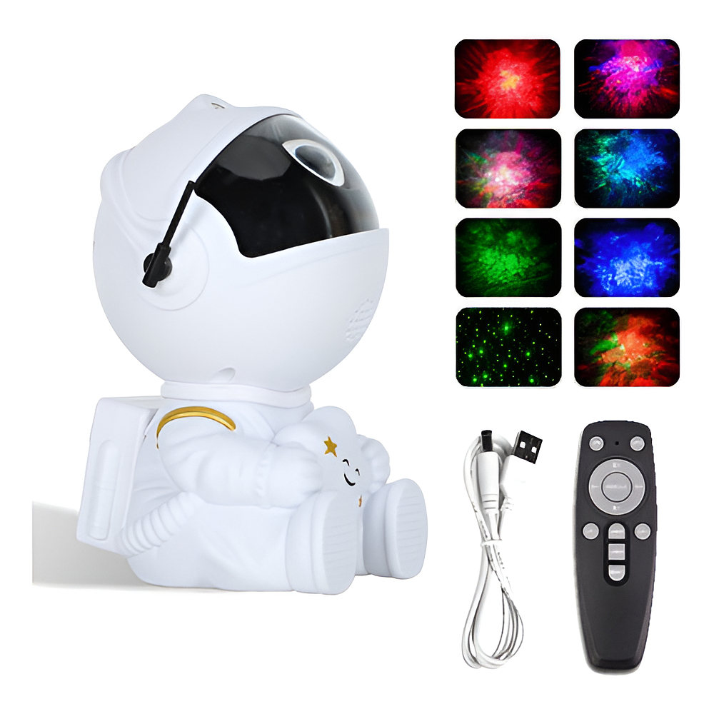 LAMPARA PROYECTOR DE GALAXIA ASTRONAUTA SENTADITO CON CONTROL
