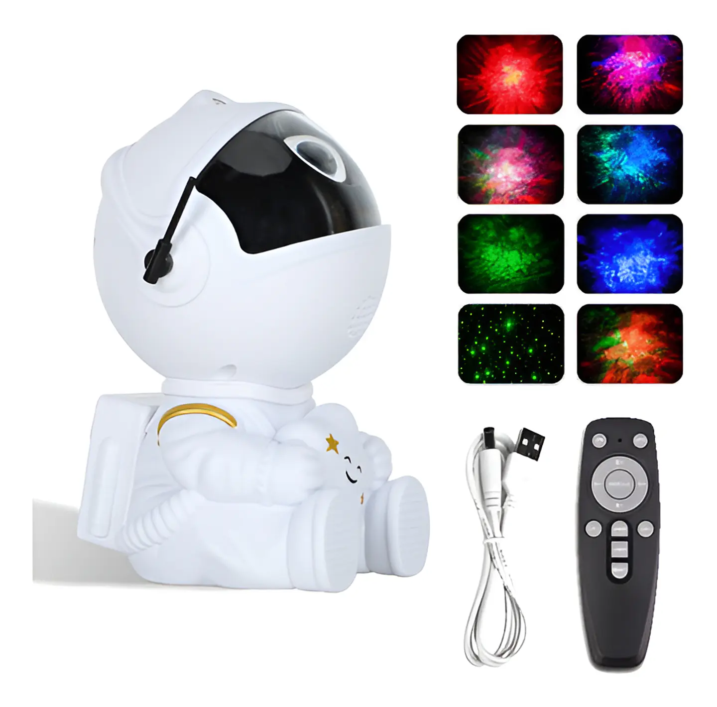 LAMPARA PROYECTOR DE GALAXIA ASTRONAUTA SENTADITO CON CONTROL 4
