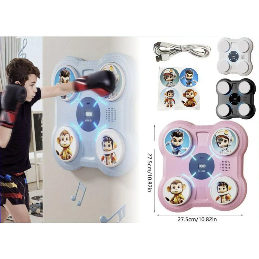 MAQUINA BOXEO RECARGABLE MUSICAL 4 GOLPES NIÑOS + GUANTES