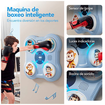 MAQUINA BOXEO RECARGABLE MUSICAL 4 GOLPES NIÑOS + GUANTES