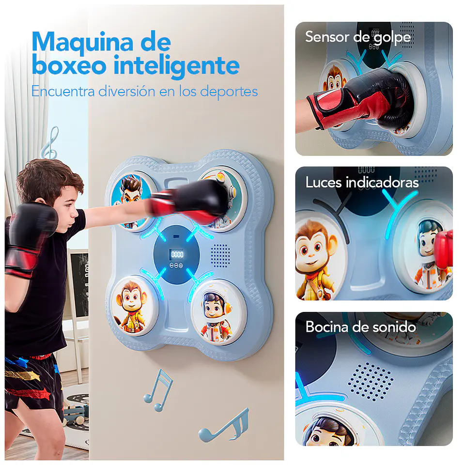 MAQUINA BOXEO RECARGABLE MUSICAL 4 GOLPES NIÑOS + GUANTES 1