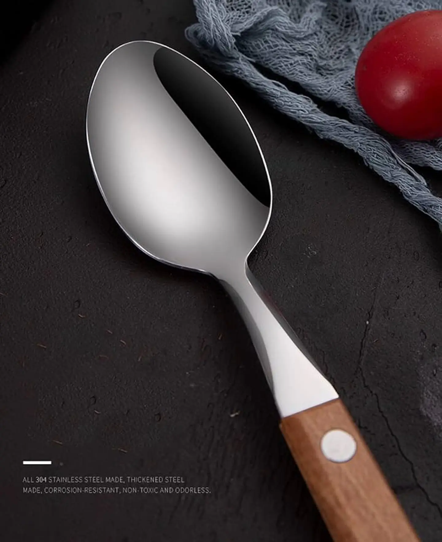 SET DE 3 PIEZAS CUCHARA, TENEDOR Y CUCHILLO DE ACERO INODIDABLE MANGO DE MADERA 5