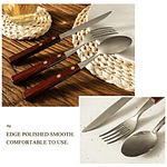 SET DE 3 PIEZAS CUCHARA, TENEDOR Y CUCHILLO DE ACERO INODIDABLE MANGO DE MADERA