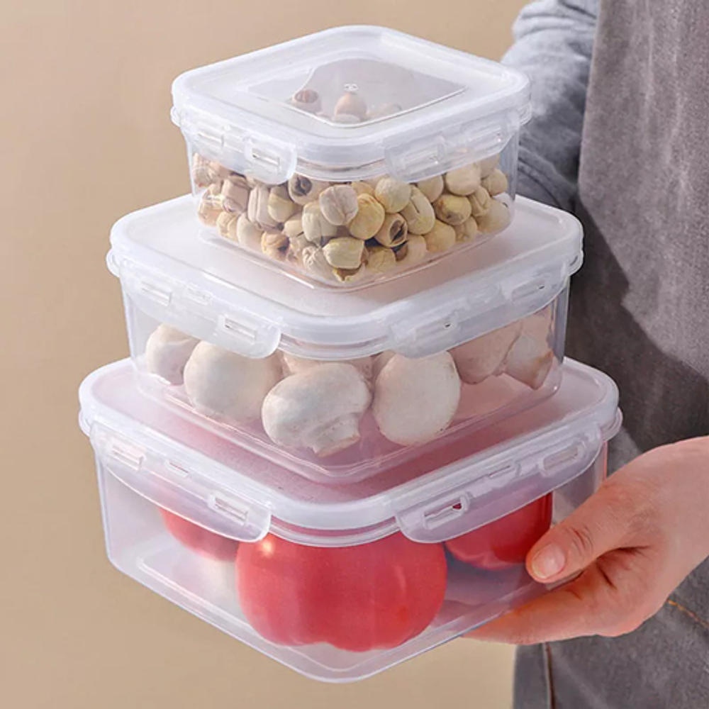 SET 3 TUPPERS HERMETICOS CUADRADO CON TAPA APTO PARA MICROONDA