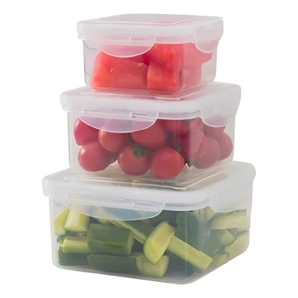 SET 3 TUPPERS HERMETICOS CUADRADO CON TAPA APTO PARA MICROONDA