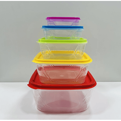 SET DE 5 TUPPERS DE COLORES CUADRADO