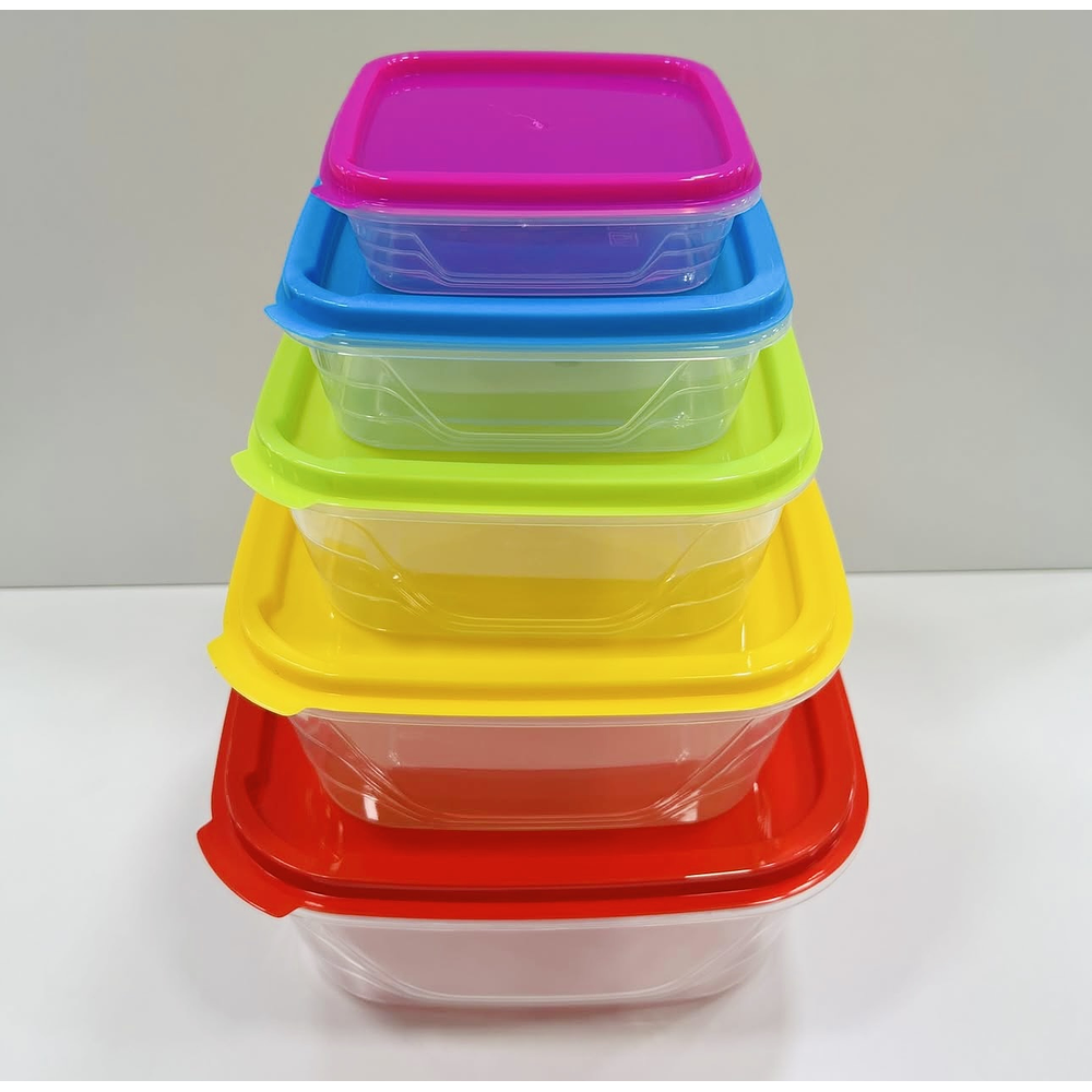 SET DE 5 TUPPERS DE COLORES CUADRADO