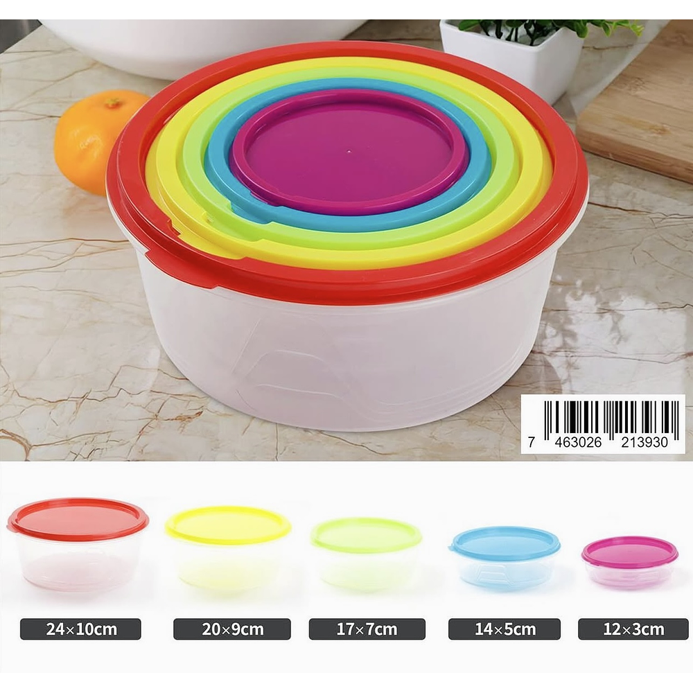 SET DE 5 TUPPERS DE COLORES REDONDO 